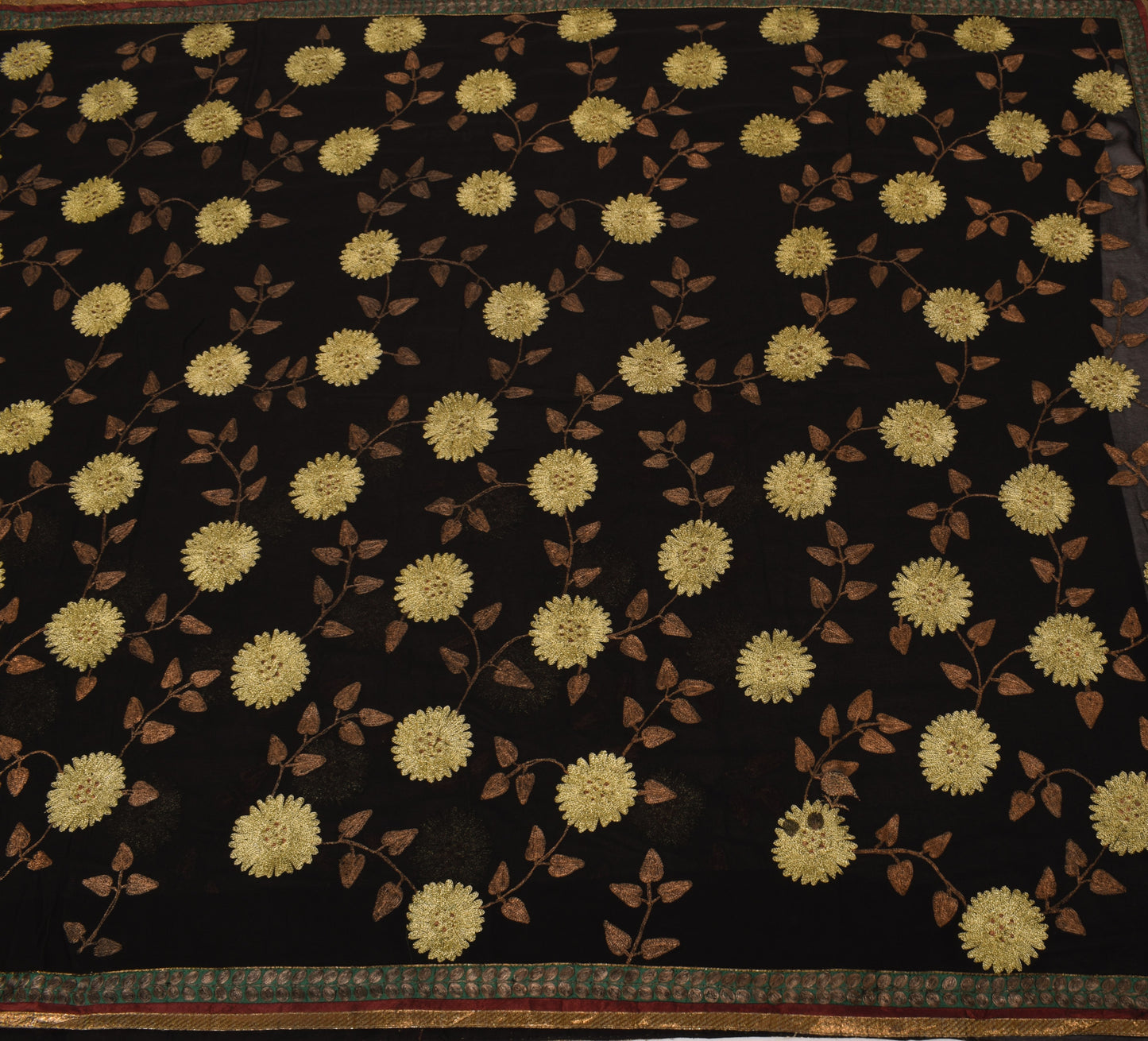 Sushila Vintage Black HEAVY Saree Pure Georgette Silk Embroidered Sari Fabric