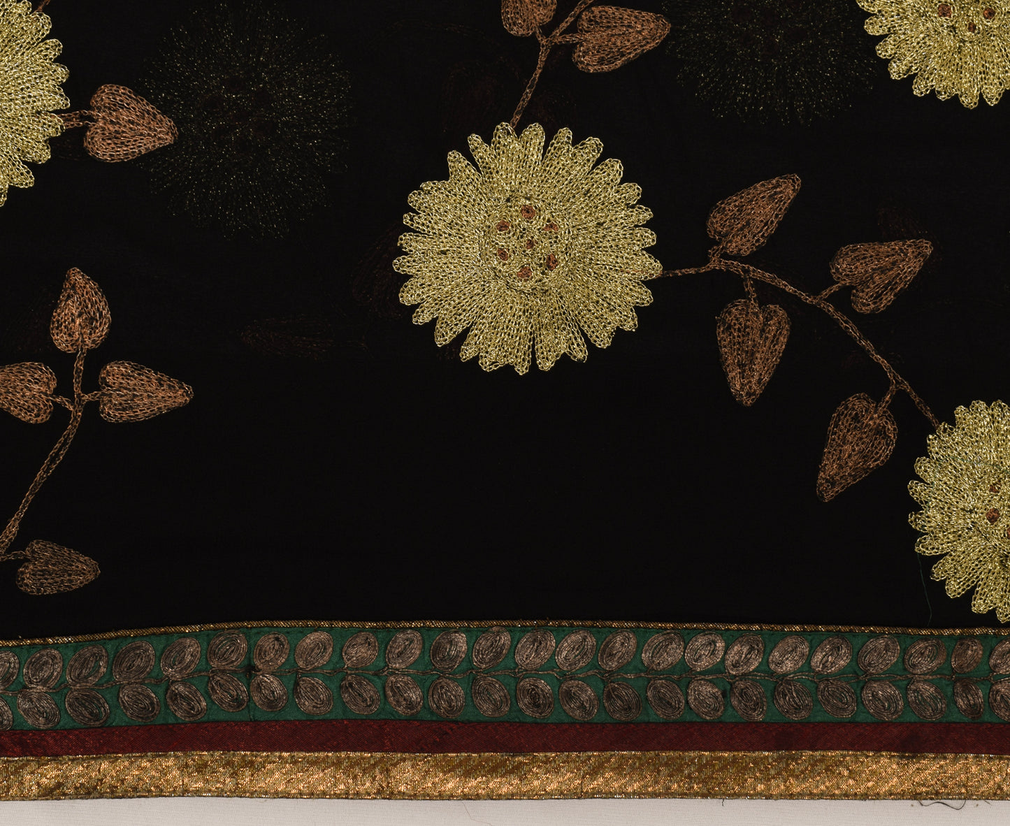 Sushila Vintage Black HEAVY Saree Pure Georgette Silk Embroidered Sari Fabric