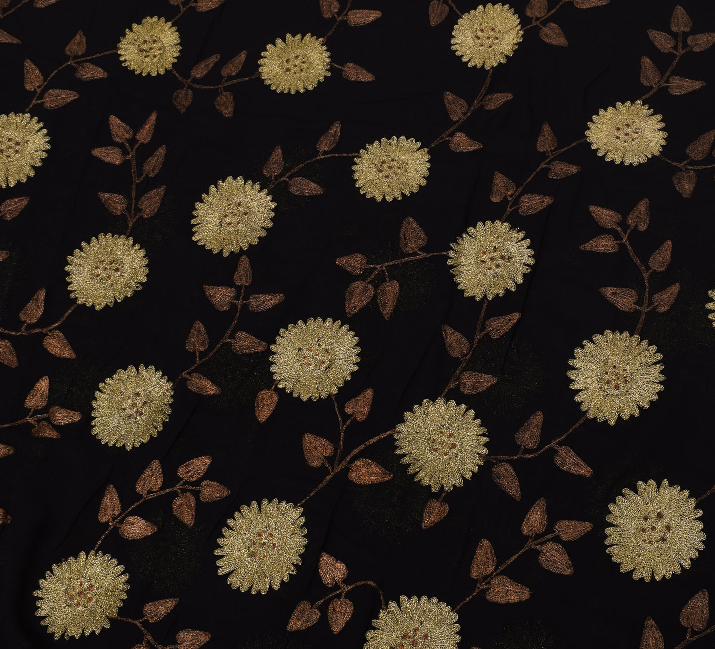 Sushila Vintage Black HEAVY Saree Pure Georgette Silk Embroidered Sari Fabric