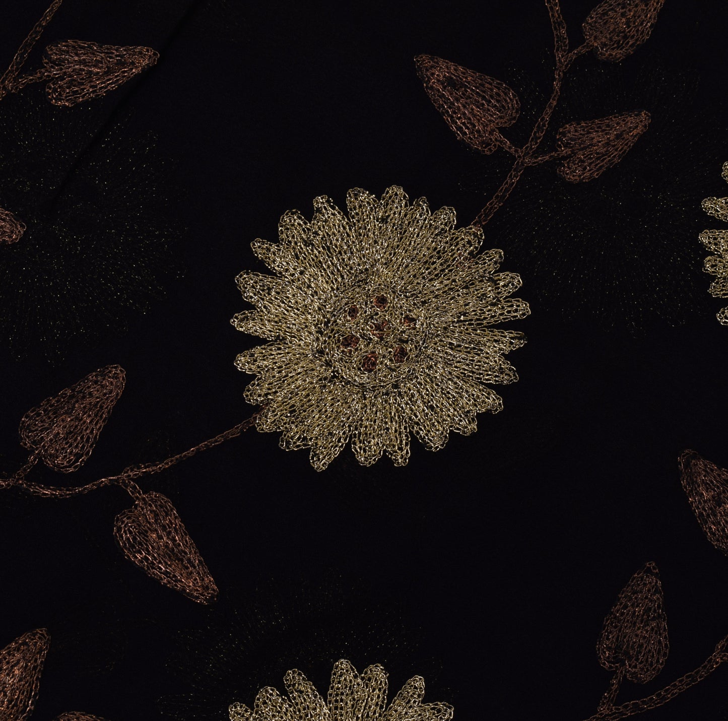 Sushila Vintage Black HEAVY Saree Pure Georgette Silk Embroidered Sari Fabric