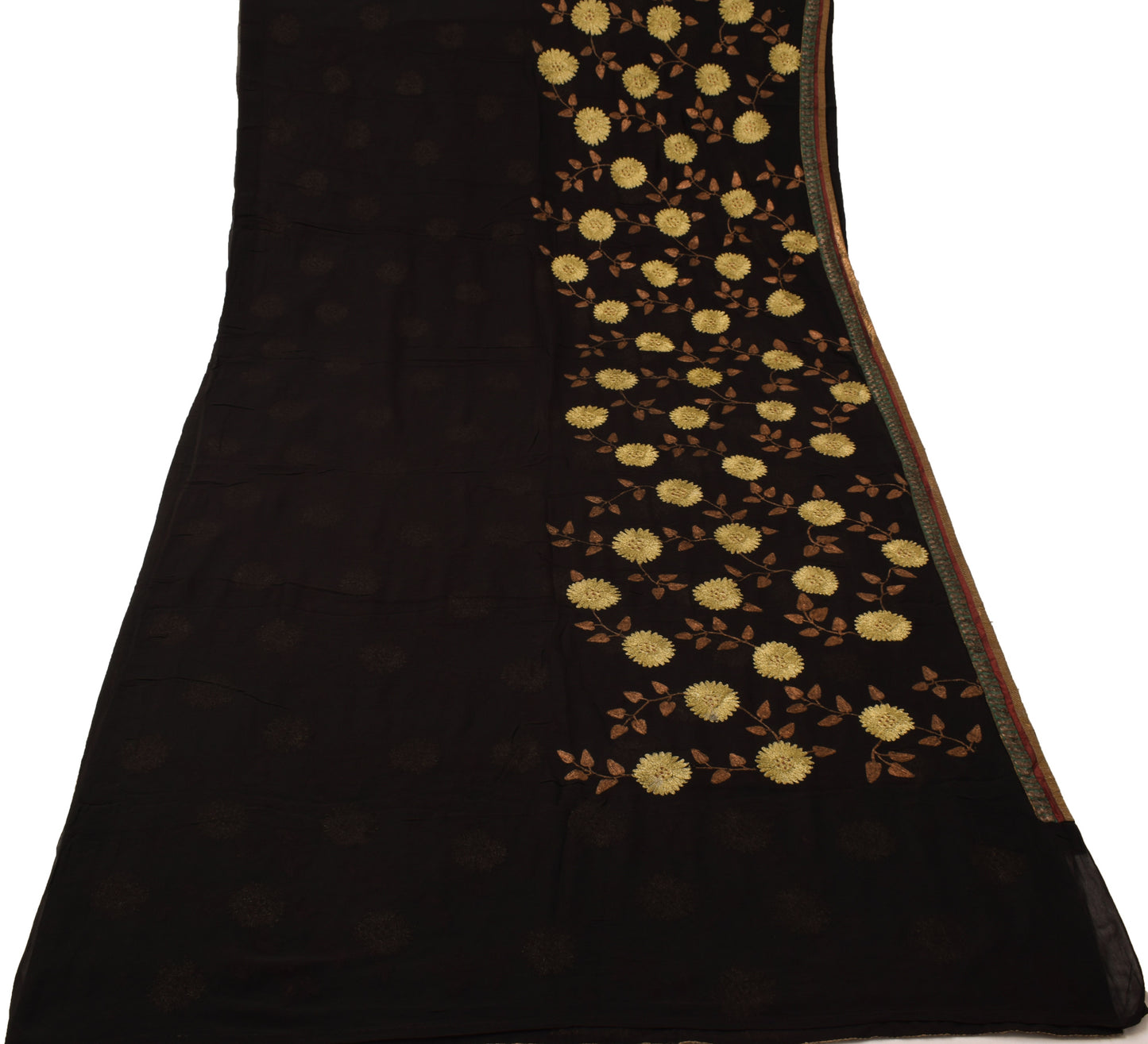 Sushila Vintage Black HEAVY Saree Pure Georgette Silk Embroidered Sari Fabric