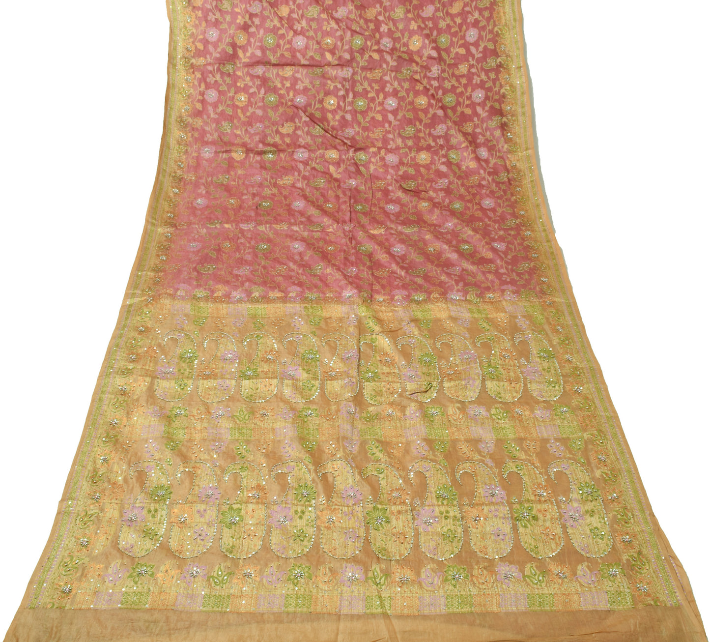 Sushila Vintage Mauve Saree Pure Tussar Silk All Over Woven Floral Sari 5 Yard Fabric