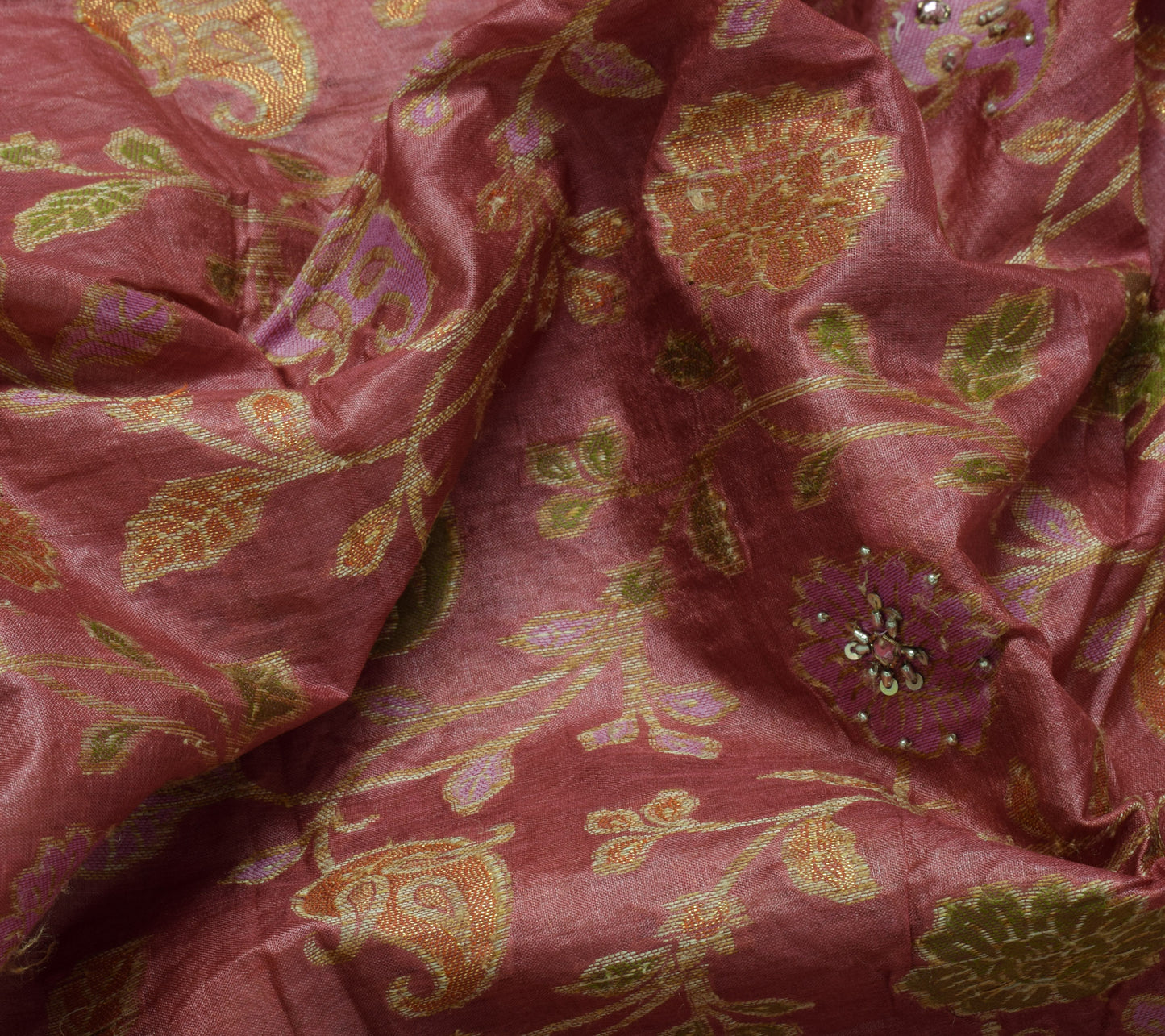 Sushila Vintage Mauve Saree Pure Tussar Silk All Over Woven Floral Sari 5 Yard Fabric