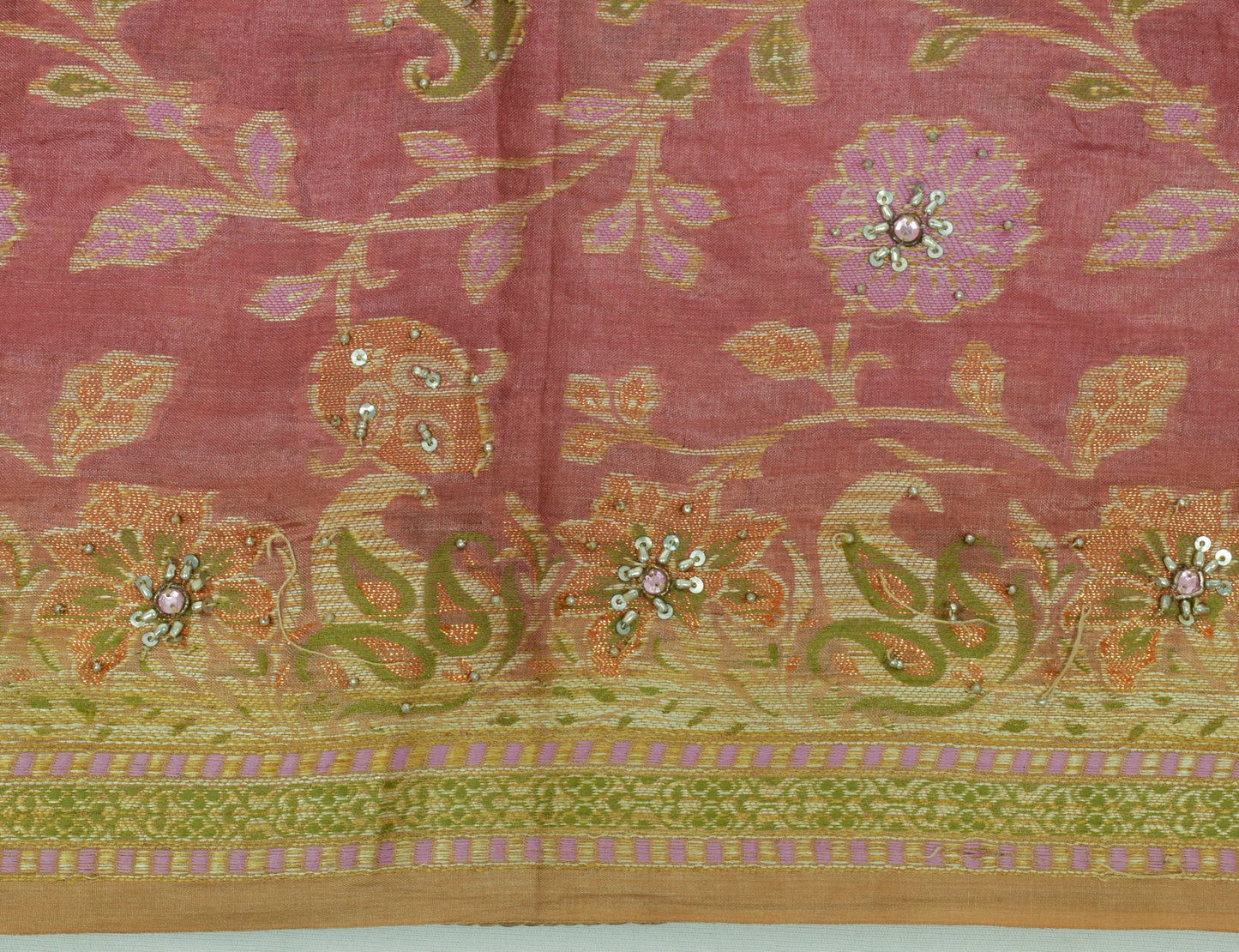 Sushila Vintage Mauve Saree Pure Tussar Silk All Over Woven Floral Sari 5 Yard Fabric