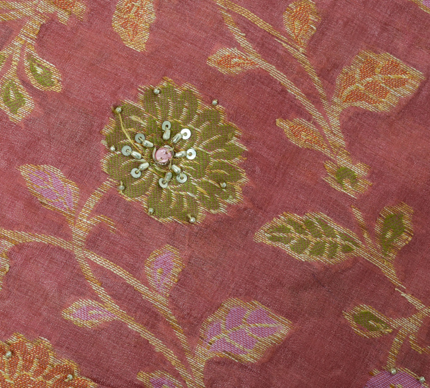 Sushila Vintage Mauve Saree Pure Tussar Silk All Over Woven Floral Sari 5 Yard Fabric