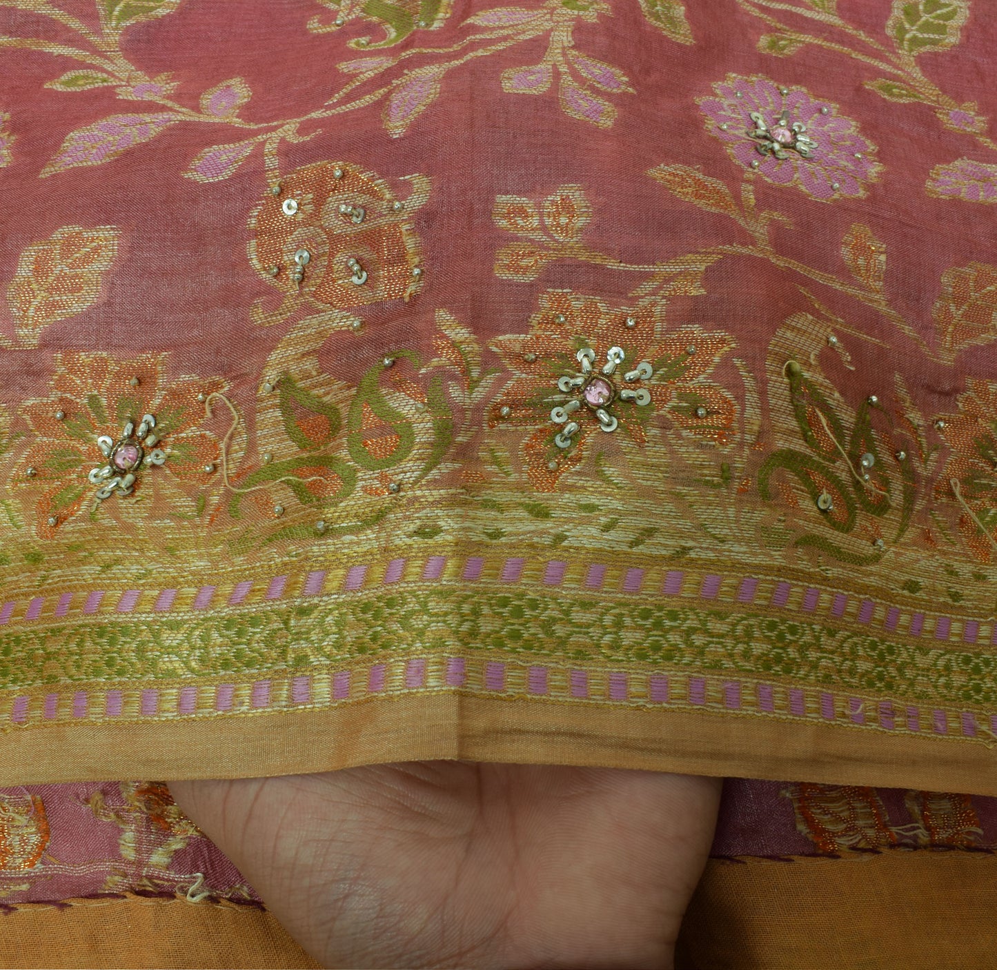 Sushila Vintage Mauve Saree Pure Tussar Silk All Over Woven Floral Sari 5 Yard Fabric