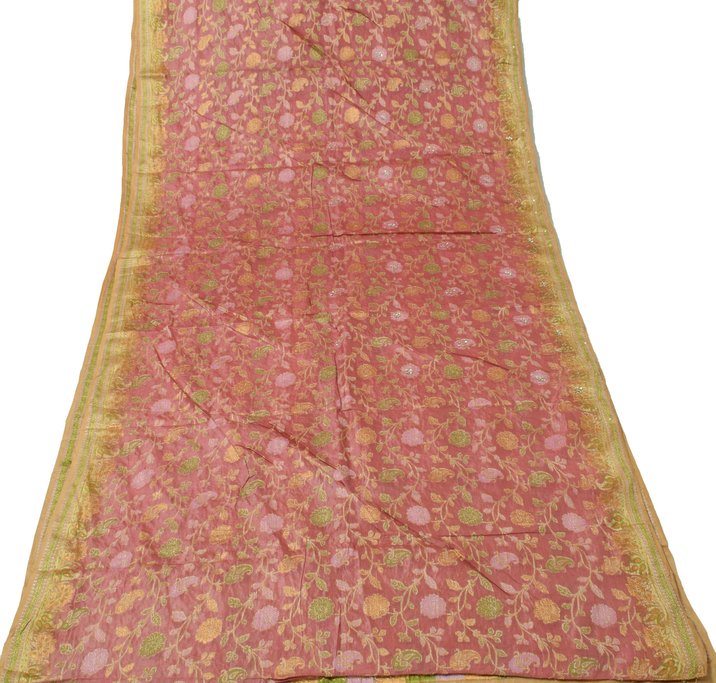 Sushila Vintage Mauve Saree Pure Tussar Silk All Over Woven Floral Sari 5 Yard Fabric