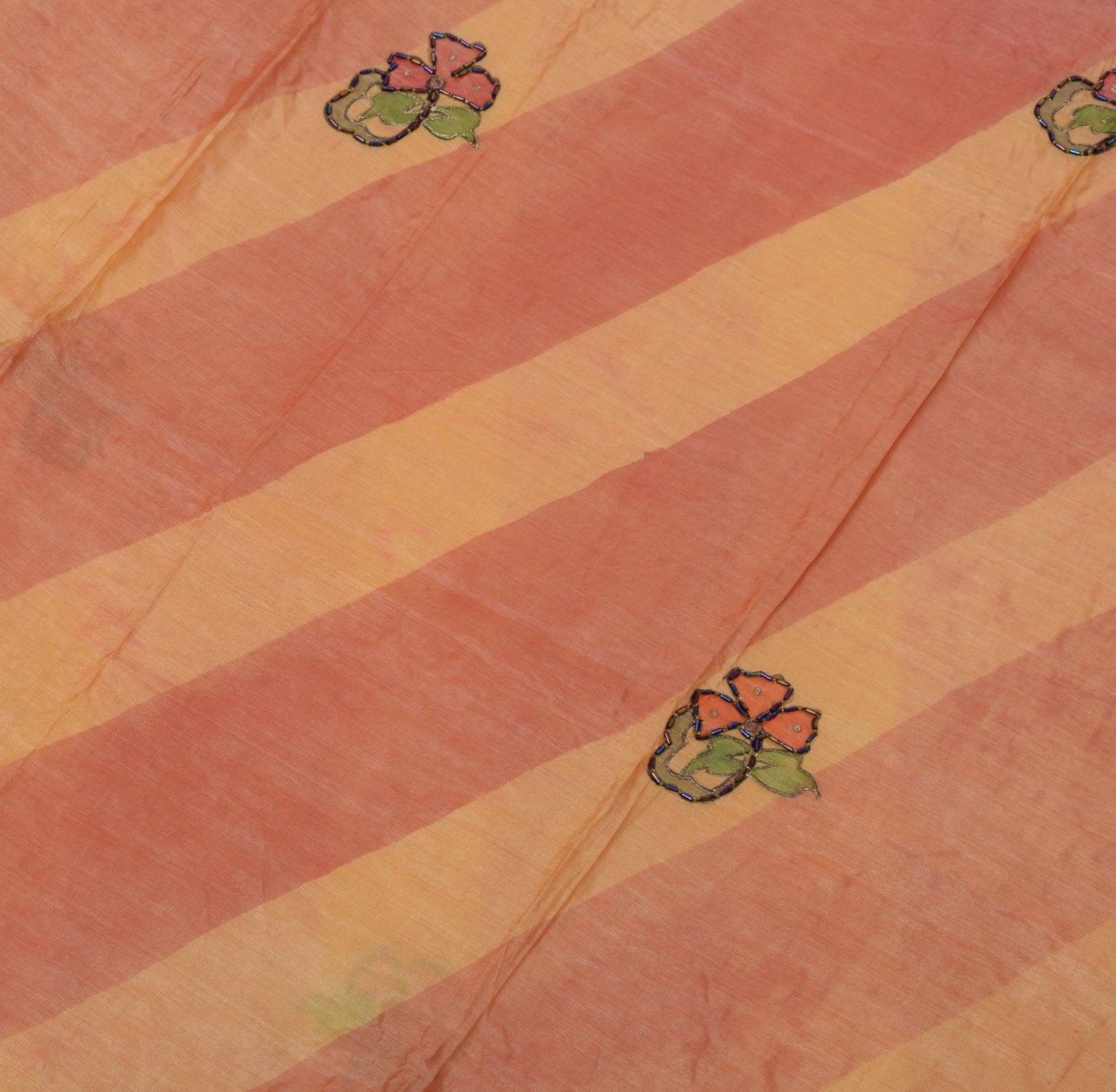 Sushila Vintage Beautiful Peach Sari Pure Silk Printed & Embroidered Sari Fabric