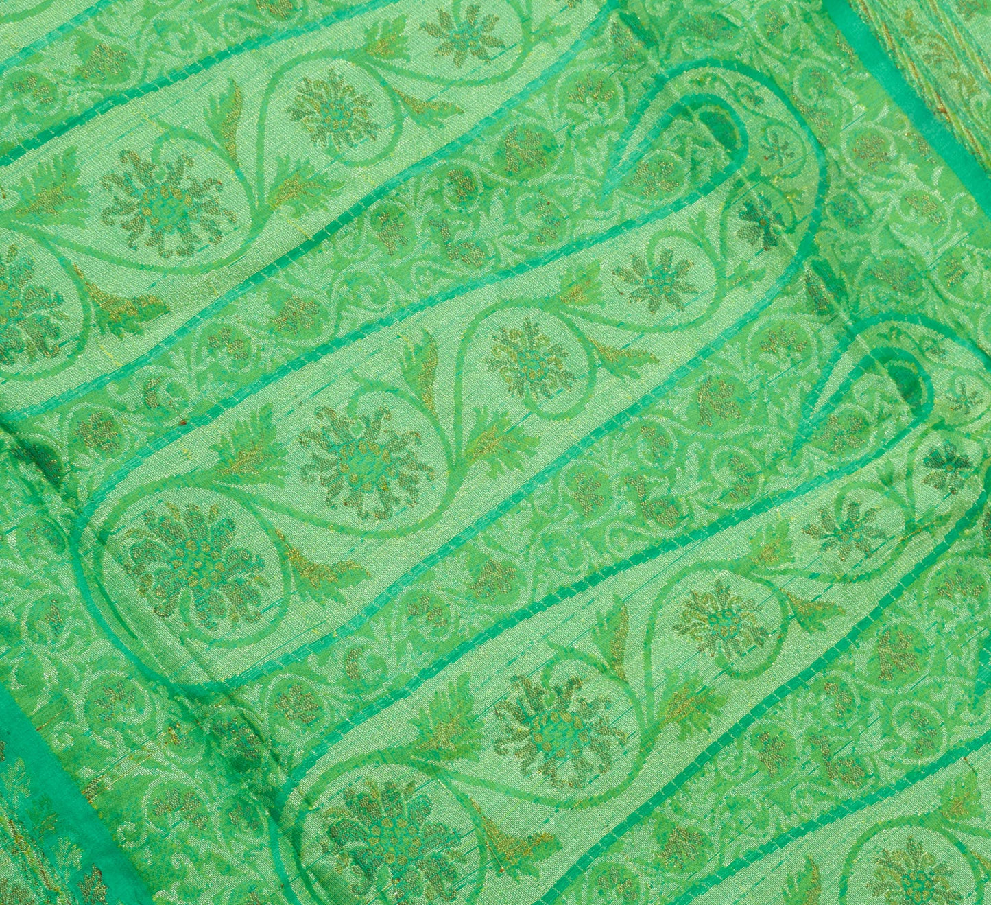 Sushila Vintage Green Sari Pure Silk Embroidered & Woven Floral Sari 5 YD Fabric