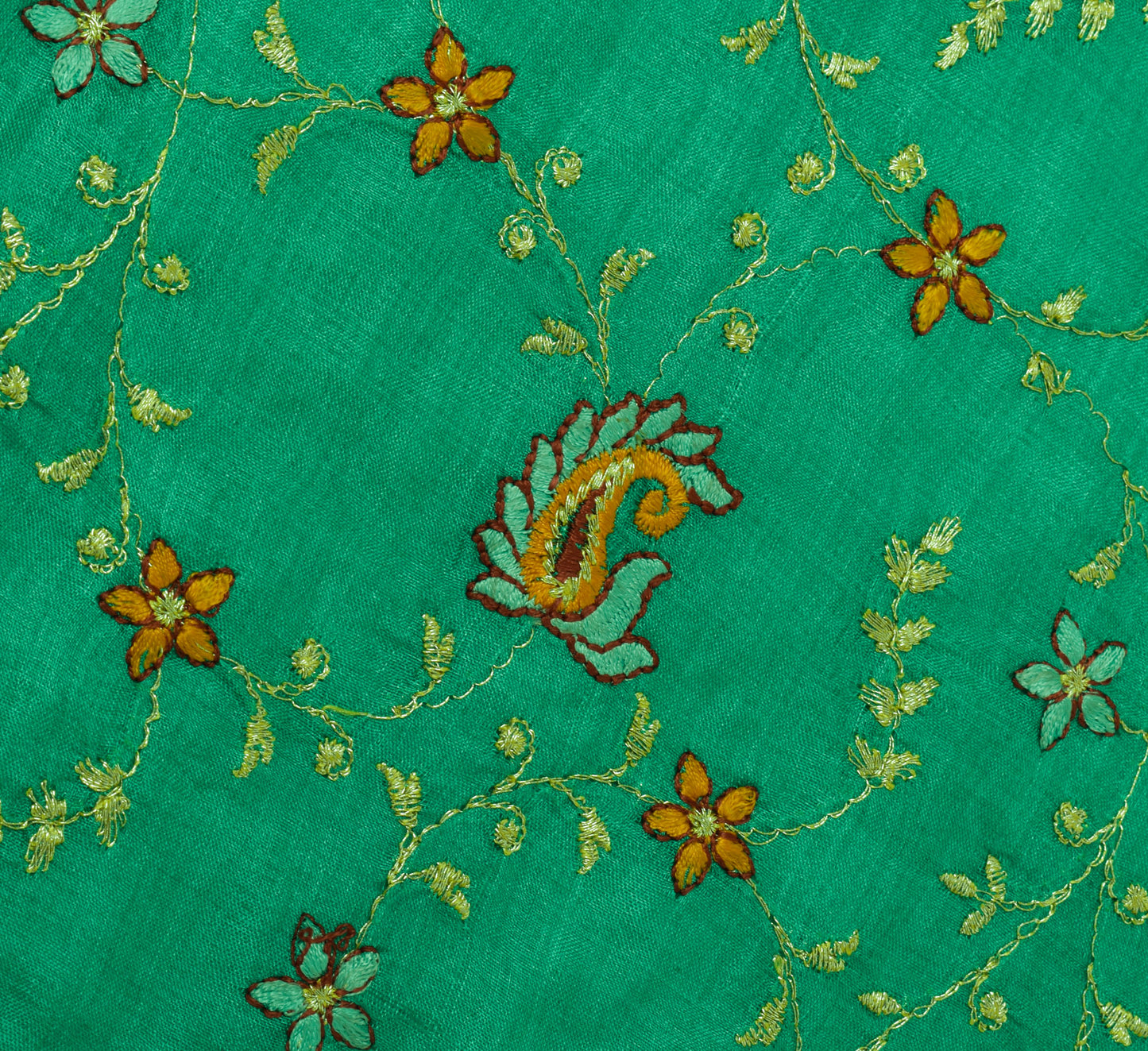 Sushila Vintage Green Sari Pure Silk Embroidered & Woven Floral Sari 5 YD Fabric