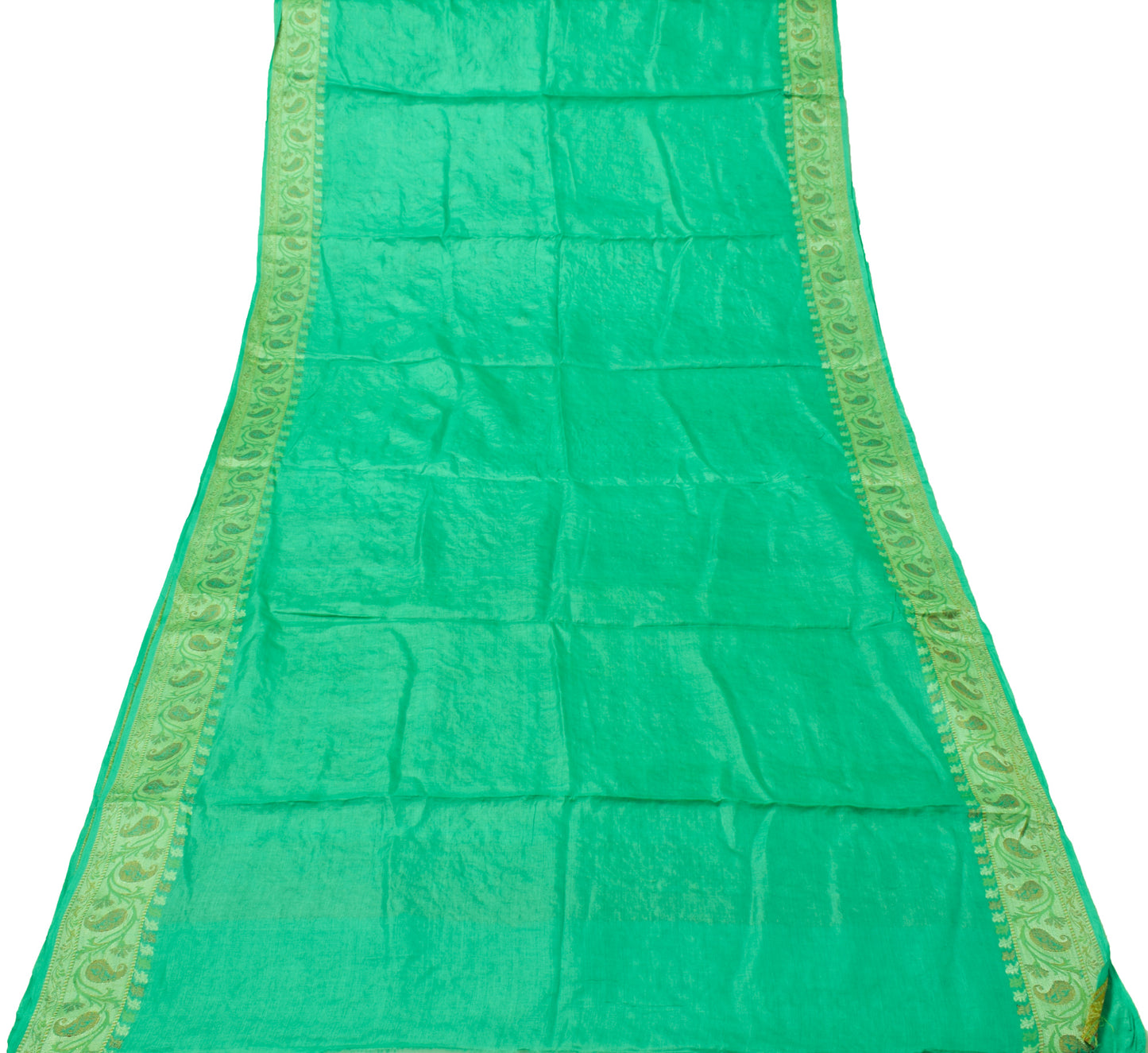 Sushila Vintage Green Sari Pure Silk Embroidered & Woven Floral Sari 5 YD Fabric