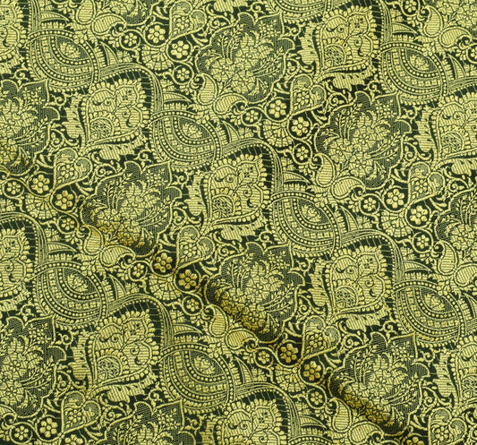Sushila Vintage Green Saree Blend Silk Woven Floral Sari Decor 5 Yard Fabric