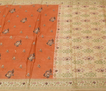 Sushila Vintage Rust Saree 100% Pure Silk Woven & Hand Beaded Floral Sari Fabric