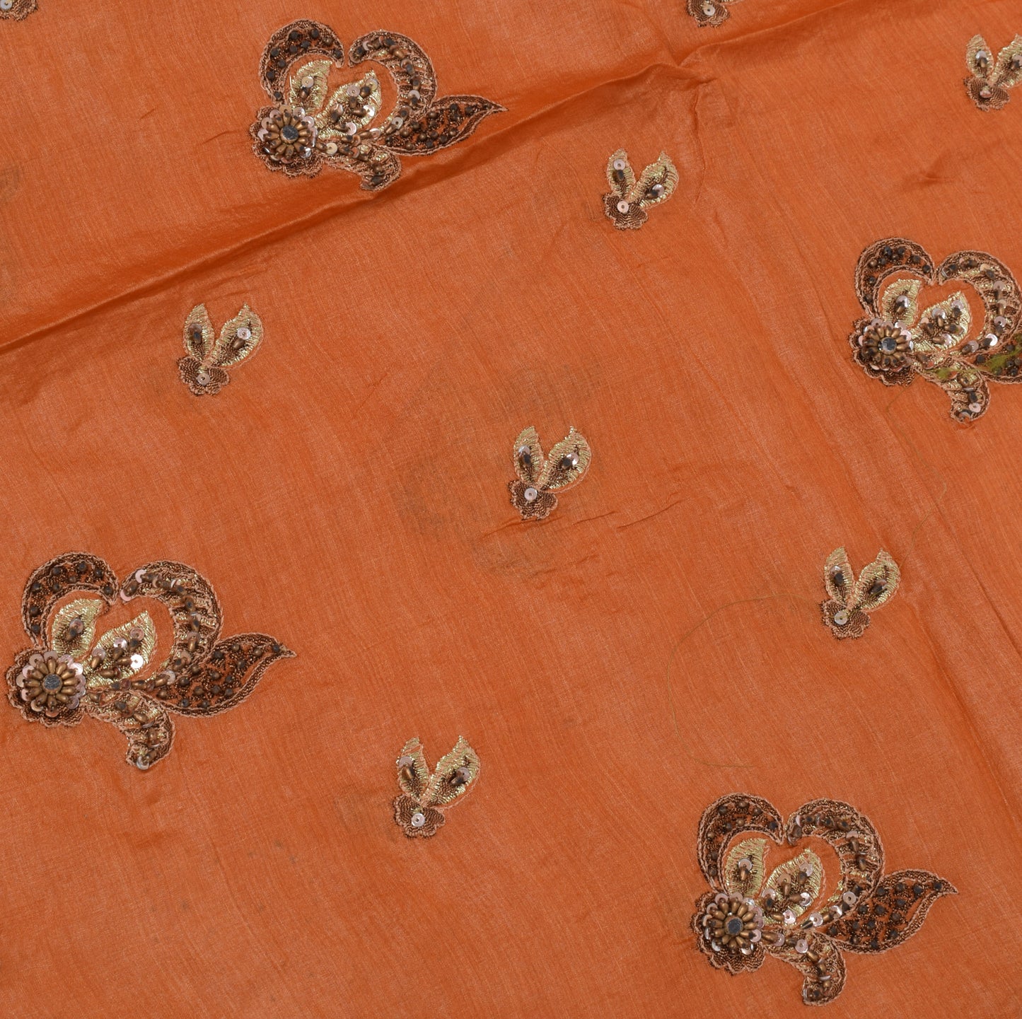 Sushila Vintage Rust Saree 100% Pure Silk Woven & Hand Beaded Floral Sari Fabric