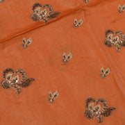 Sushila Vintage Rust Saree 100% Pure Silk Woven & Hand Beaded Floral Sari Fabric