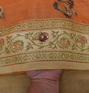 Sushila Vintage Rust Saree 100% Pure Silk Woven & Hand Beaded Floral Sari Fabric
