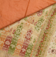 Sushila Vintage Rust Saree 100% Pure Silk Woven & Hand Beaded Floral Sari Fabric
