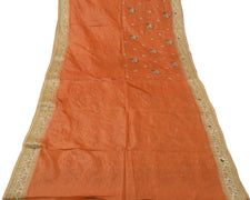 Sushila Vintage Rust Saree 100% Pure Silk Woven & Hand Beaded Floral Sari Fabric