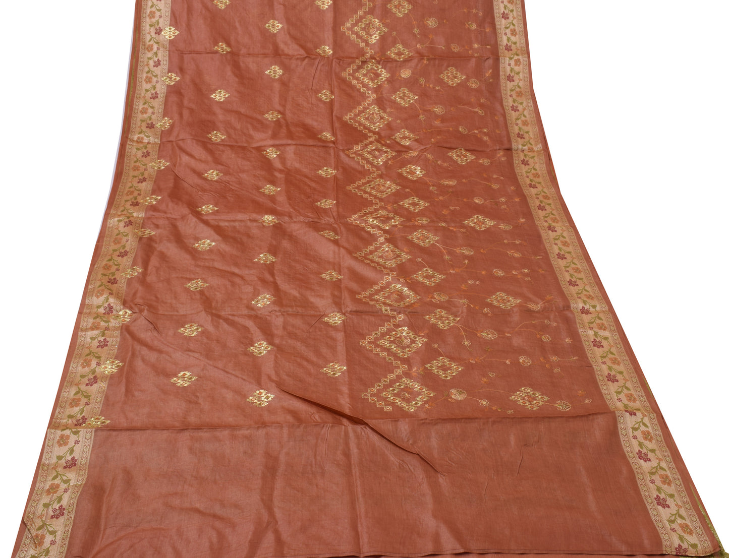 Sushila Vintage Brown Saree Pure Tussra Silk Embroidered & Woven Floral Sari Fabric