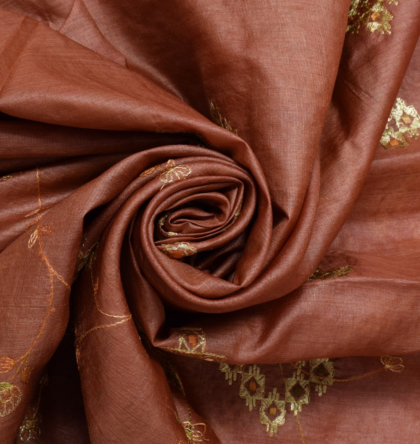 Sushila Vintage Brown Saree Pure Tussra Silk Embroidered & Woven Floral Sari Fabric