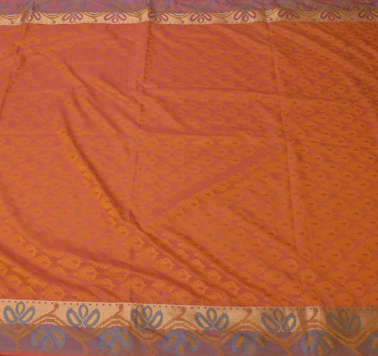 Sushila Vintage Peach Saree Blend Silk Woven Floral Sari Craft Saree 5Yd Fabric