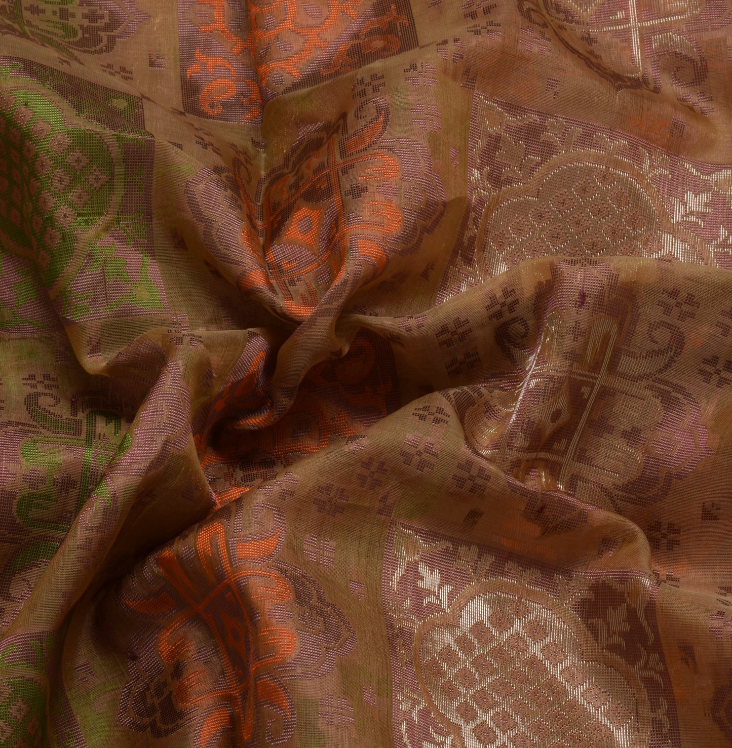 Sushila Vintage Brown Indian Sari Pure Silk Woven Abstract Sari 5 Yard Fabric