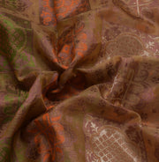 Sushila Vintage Brown Indian Sari Pure Silk Woven Abstract Sari 5 Yard Fabric