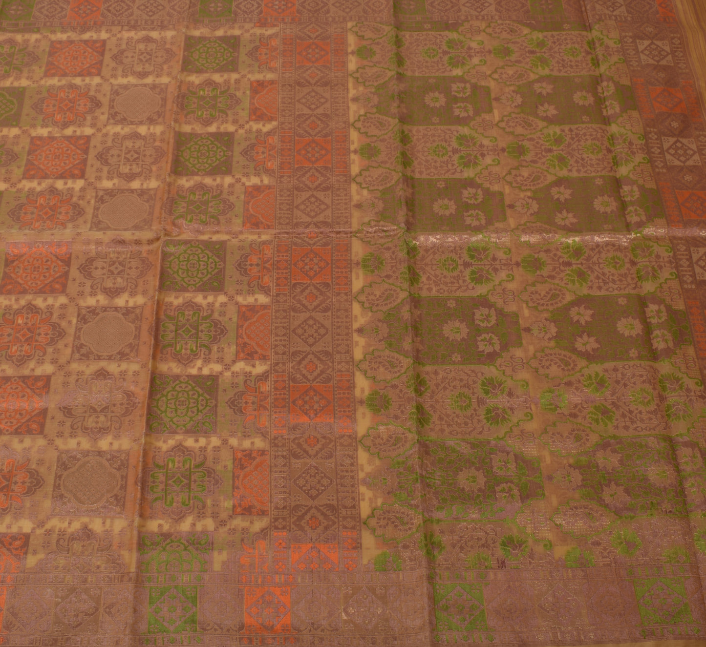 Sushila Vintage Brown Indian Sari Pure Silk Woven Abstract Sari 5 Yard Fabric
