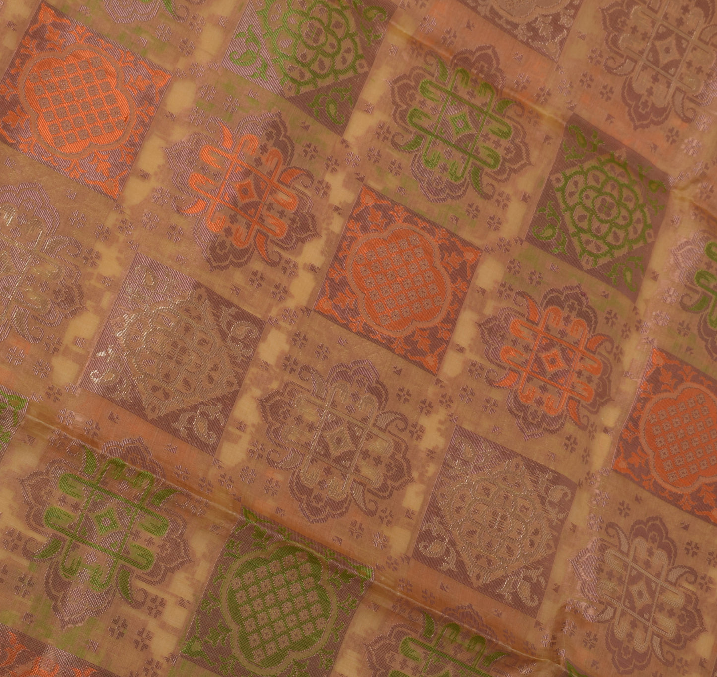 Sushila Vintage Brown Indian Sari Pure Silk Woven Abstract Sari 5 Yard Fabric