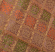 Sushila Vintage Brown Indian Sari Pure Silk Woven Abstract Sari 5 Yard Fabric