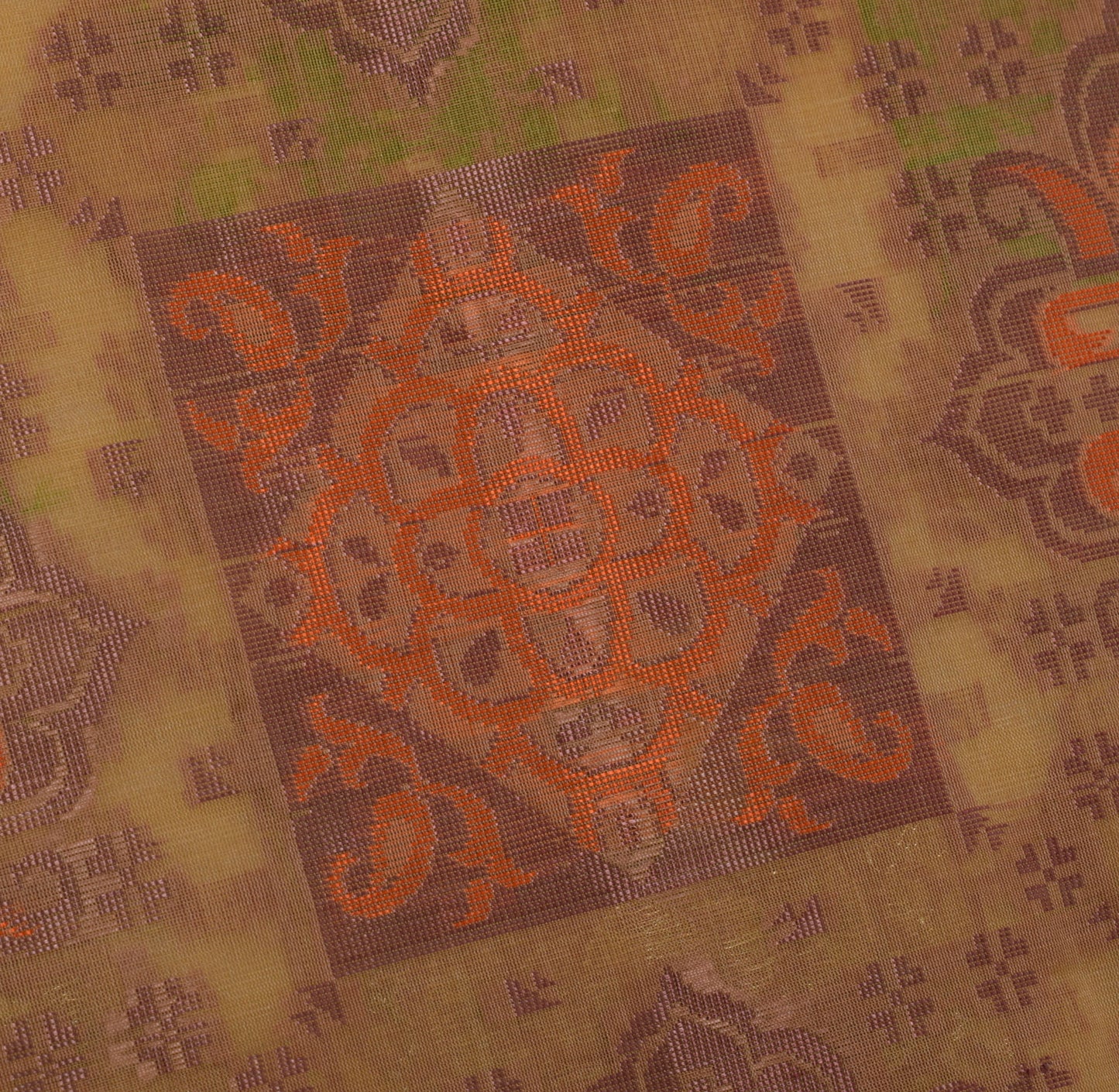Sushila Vintage Brown Indian Sari Pure Silk Woven Abstract Sari 5 Yard Fabric