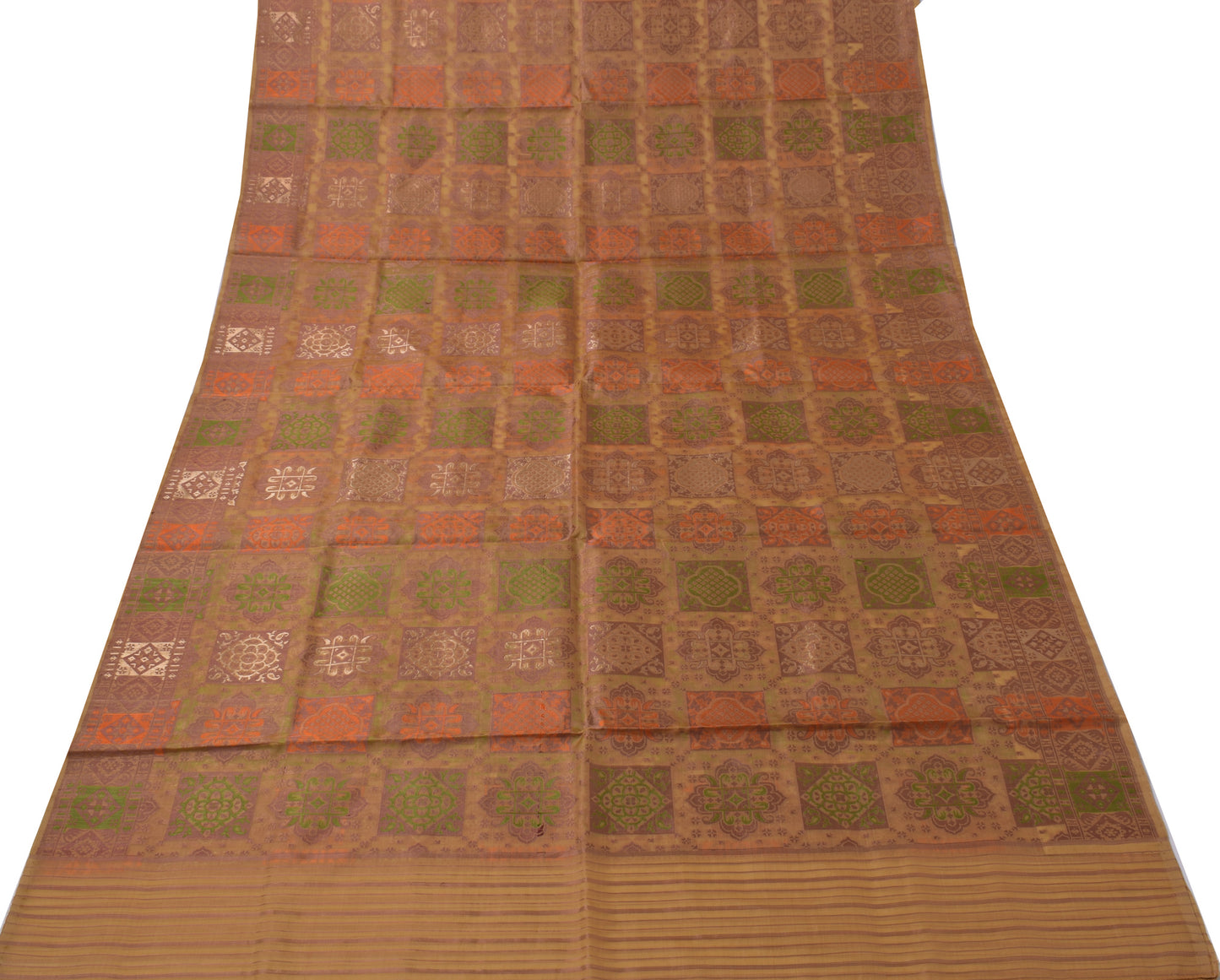 Sushila Vintage Brown Indian Sari Pure Silk Woven Abstract Sari 5 Yard Fabric