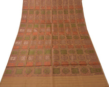 Sushila Vintage Brown Indian Sari Pure Silk Woven Abstract Sari 5 Yard Fabric