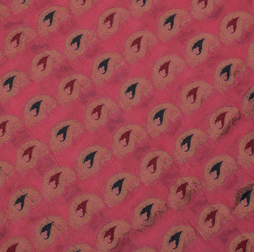 Sushila Vintage Pink Heavy Saree Pure Georgette Silk Woven Paisley Sari Fabric