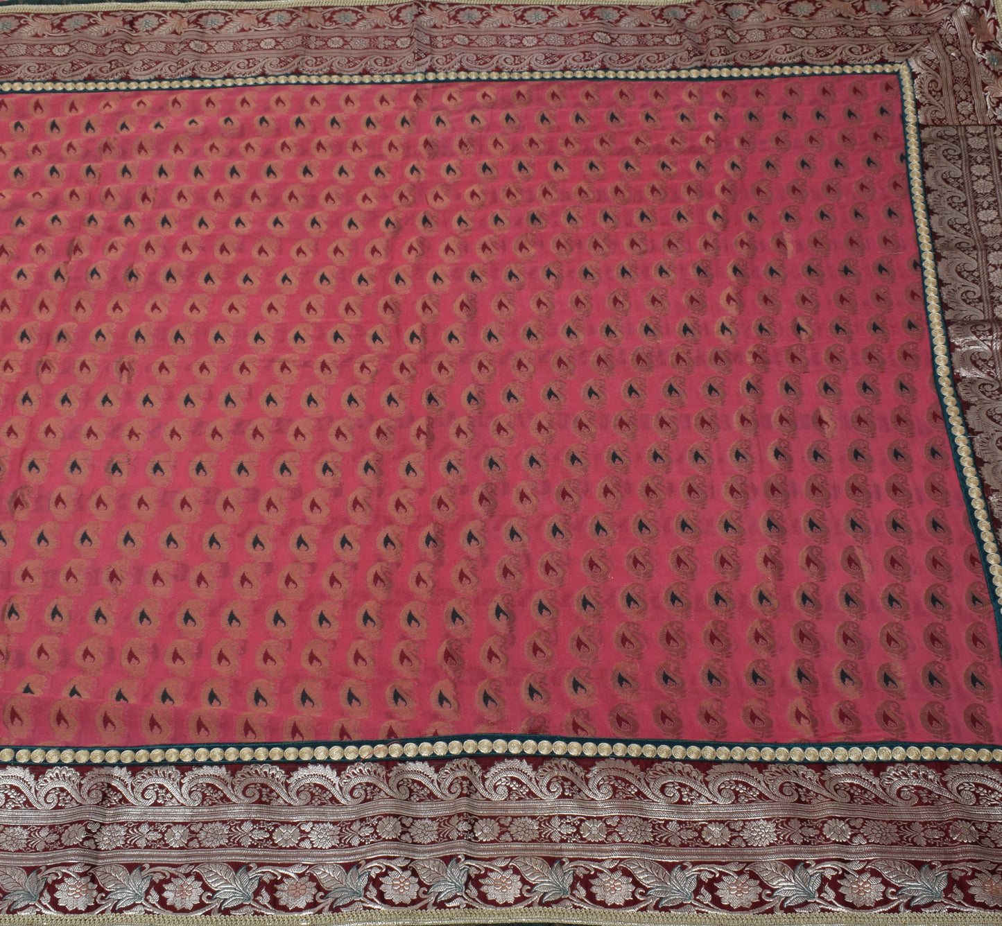 Sushila Vintage Banarasi Brocade Saree Pure Georgette HEAVY Pink 5Yd Sari Craft Fabric
