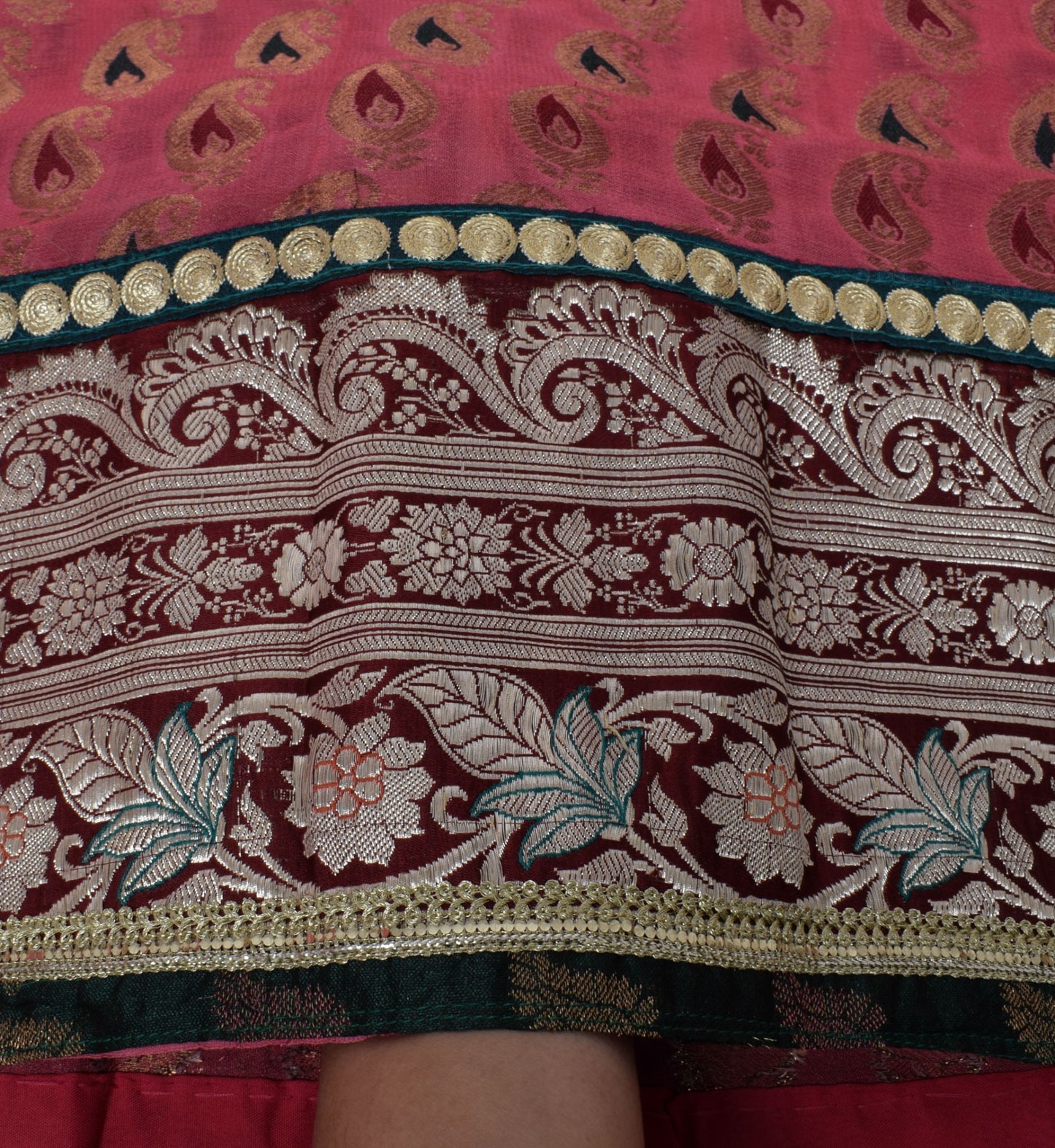 Sushila Vintage Banarasi Brocade Saree Pure Georgette HEAVY Pink 5Yd Sari Craft Fabric