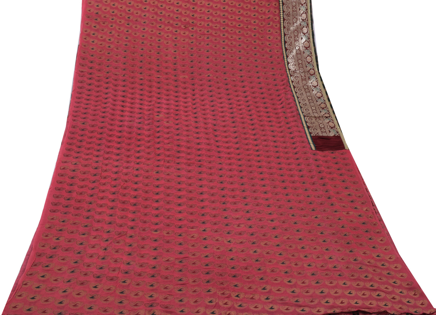 Sushila Vintage Banarasi Brocade Saree Pure Georgette HEAVY Pink 5Yd Sari Craft Fabric
