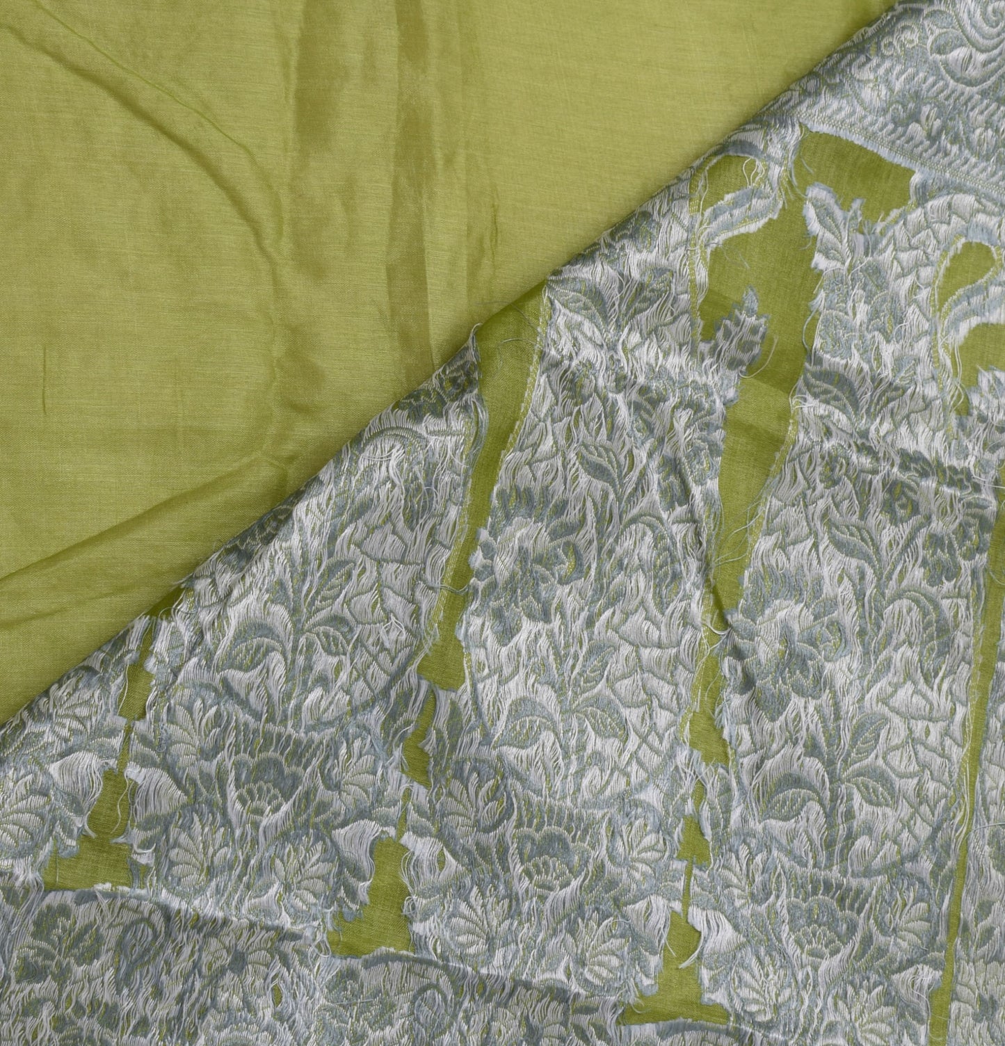 Sushila Vintage Green Sari Pure Tussar Silk Woven & Embroidered Floral Sari Fabric