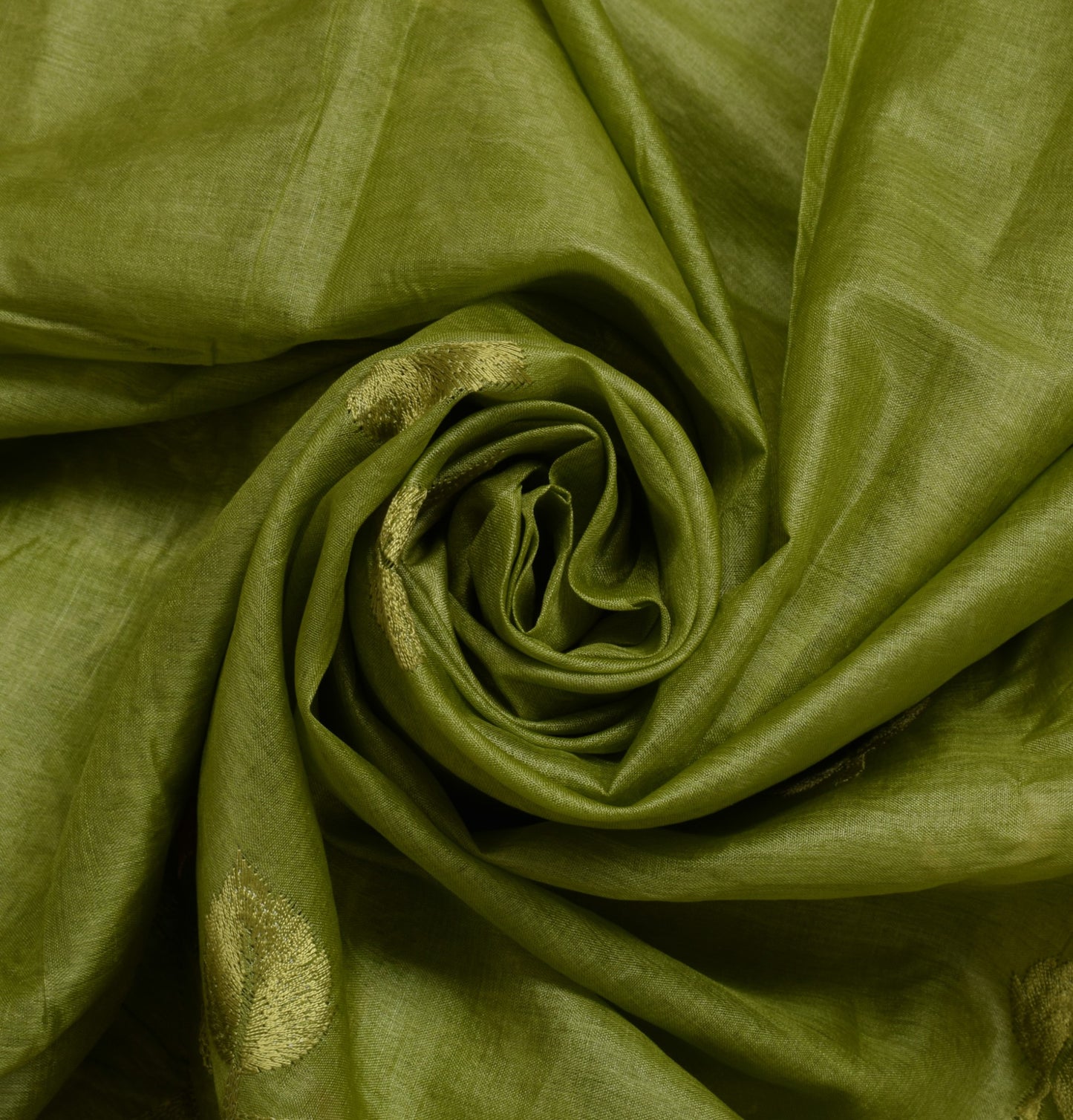 Sushila Vintage Green Sari Pure Tussar Silk Woven & Embroidered Floral Sari Fabric
