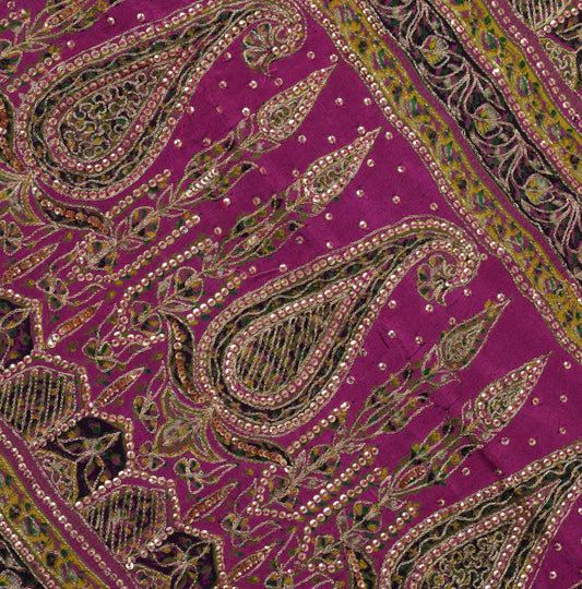 Sushila Vintage Green Saree Pure Silk Printed & Embroidered Floral Sari Fabric