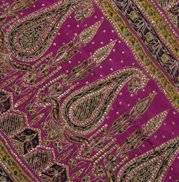 Sushila Vintage Green Saree Pure Silk Printed & Embroidered Floral Sari Fabric