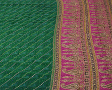 Sushila Vintage Green Saree Pure Silk Printed & Embroidered Floral Sari Fabric