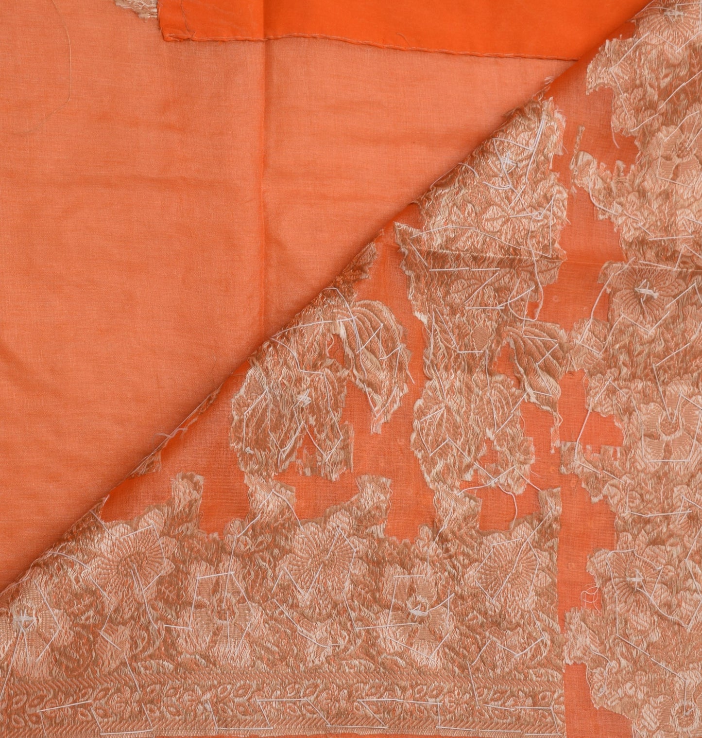 Sushila Vintage Orange Sari Pure Silk Woven & Embroidered Floral Sari 5YD Fabric