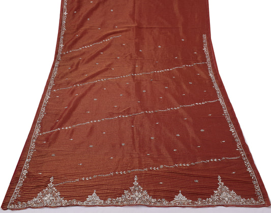 Sushila Vintage Maroon Saree Blend Silk Hand Beaded Woven Sari 5 Yard Fabric
