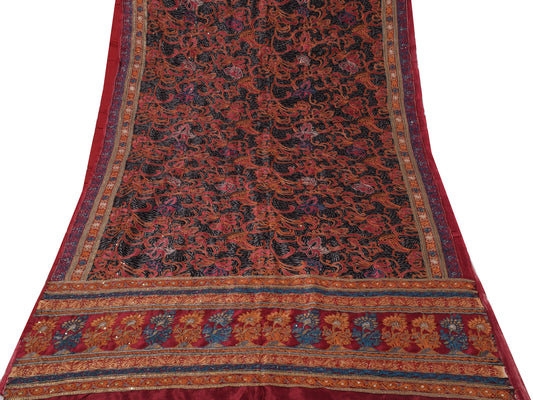 Sushila Vintage Black Saree 100% Pure Silk Printed & Embroidered Sari Fabric