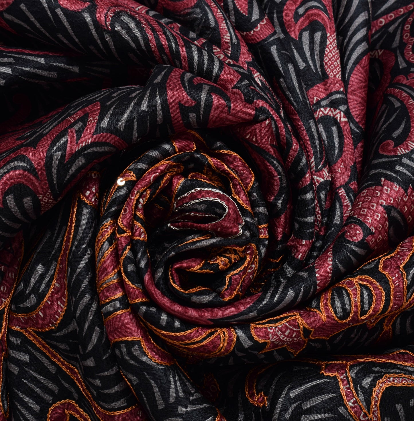 Sushila Vintage Black Saree 100% Pure Silk Printed & Embroidered Sari Fabric