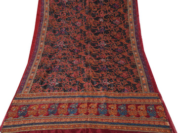 Sushila Vintage Black Saree 100% Pure Silk Printed & Embroidered Sari Fabric