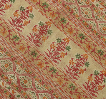 Sushila Vintage Cream Saree Blend Cotton Woven & Printed Floral Sari Fabric