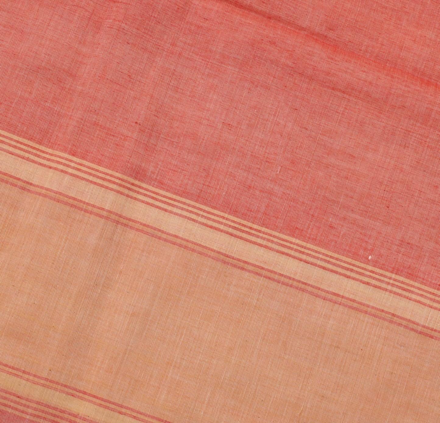 Sushila Vintage Peach Saree Pure Cotton Woven Border Indian Sari 5 Yard Fabric