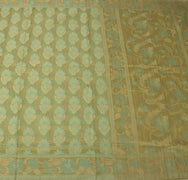 Sushila Vintage Green Saree 100% Pure Silk Woven Floral Sheer Sari 5 Yard Fabric